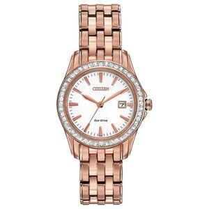 Citizen Women's Crystal Eco Date Eco-Drive Pink Gold Watch 28MM EW1903-52A
